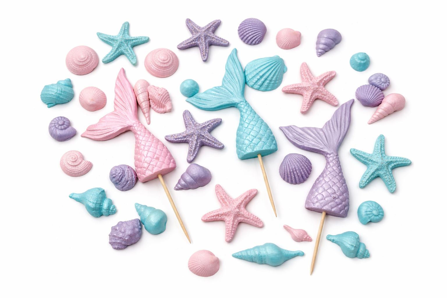 Mermaid Tails / Sea Shells / Star Fish Edible Cake Toppers - 24 or 48 Pieces - WOW!