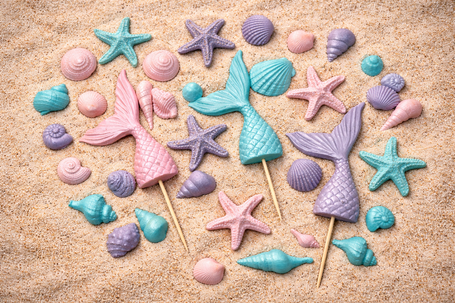 Mermaid Tails / Sea Shells / Star Fish Edible Cake Toppers - 24 or 48 Pieces - WOW!
