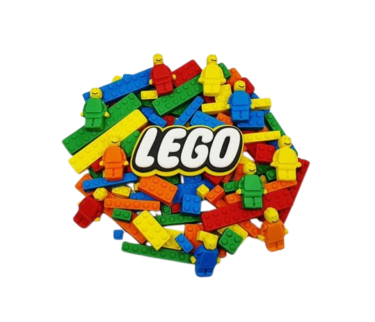 Lego Inspired Blocks/Men/Logo - Edible Cake / Cup Cake decorations x 16 pieces (plus 10cm Logo) - GREAT VALUE!!